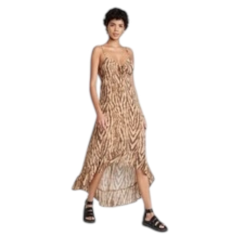 Wild Fable Women's High-Low Hem Chiffon Dress Cognac Tiger Print Size XXL